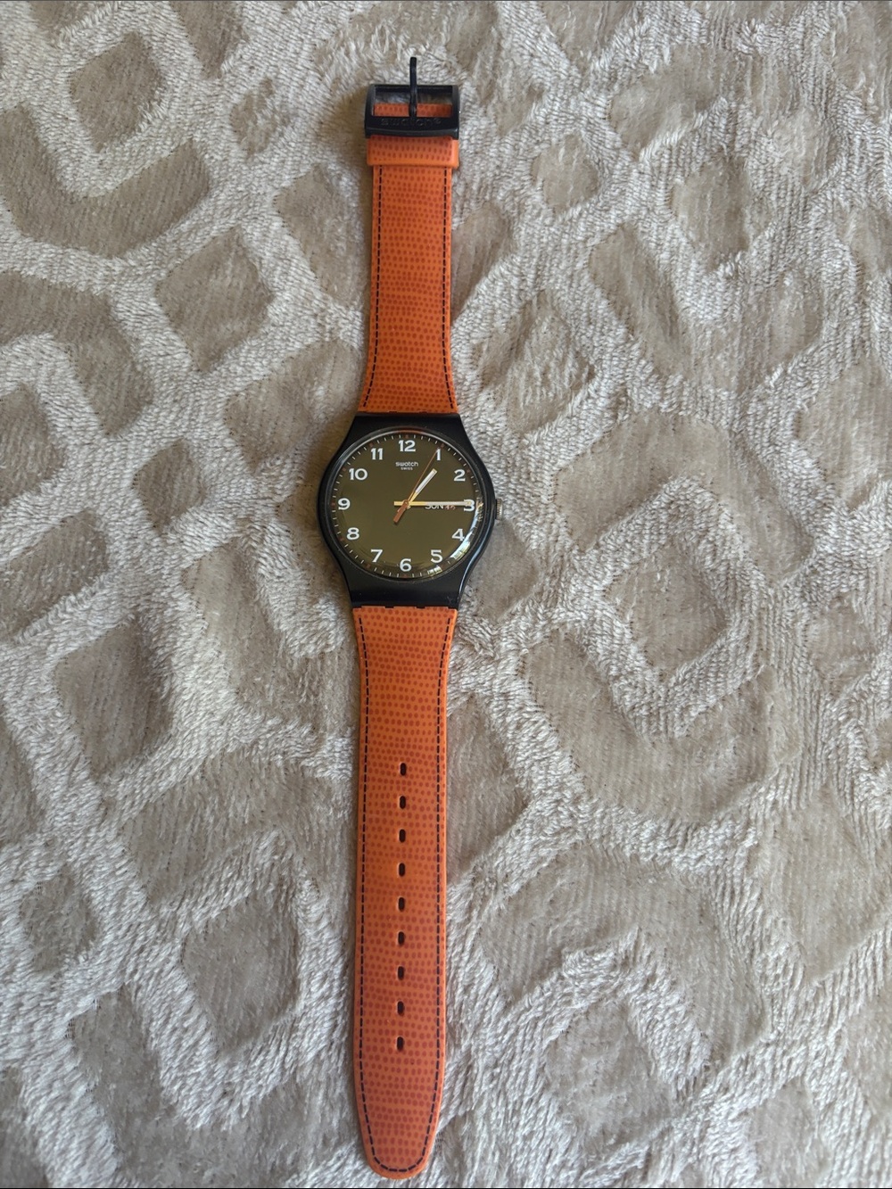 Swatch Faux Fox Orange Strap Analog Watch with Black Case